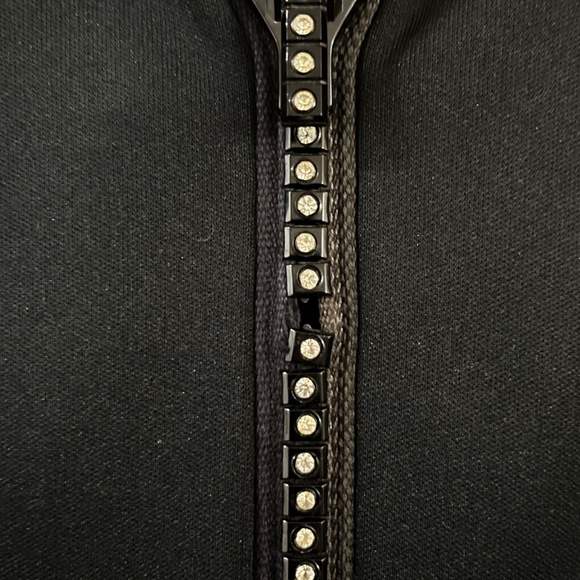 Black Rhinestone Sequined Teeth Zipper Jump Suit Double Knit Wide Leg 1970's - Picture 10 of 11